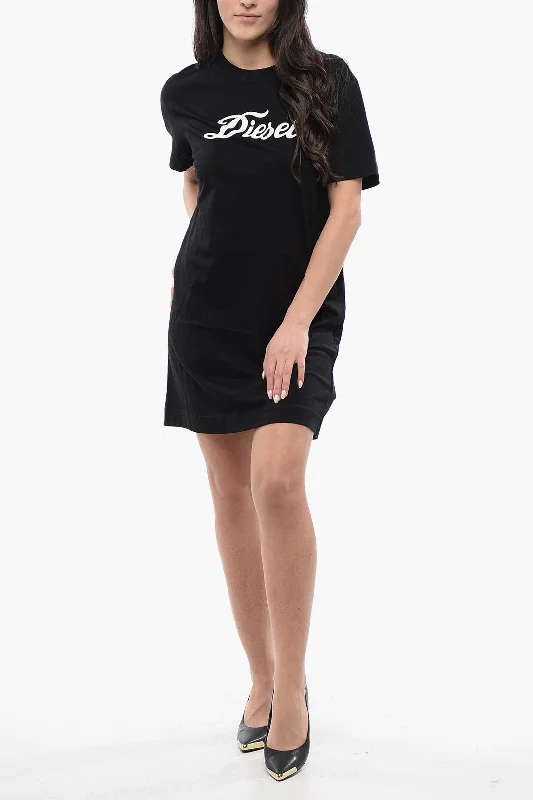 Diesel Cotton Crew-Neck D-EGOR Tee Dress with Contrast Print Tunics Canvas sturdy