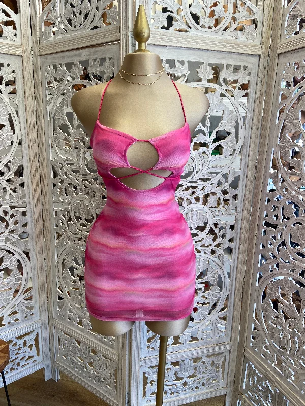 Tie Dye Hot Pink Cutout Mini Dress Classic Shift Mini Dress