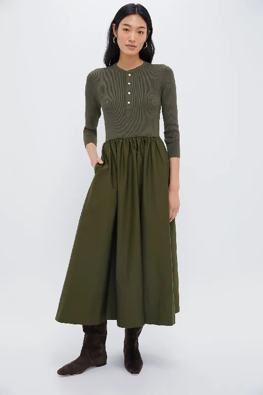 Canopy Olive Henley Long Sleeve Day Dress Tunics Print Colorful
