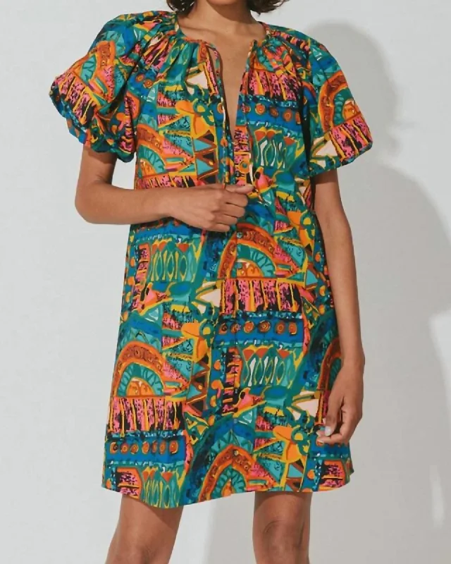 Natia Mini Dress In Paradiso | Paradiso Fashionable Mini Dress with Frills