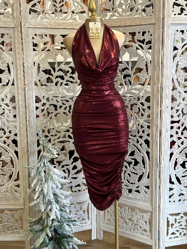 Shiny Cowl Neck Mini Dress Elegant Tulle Mini Dress
