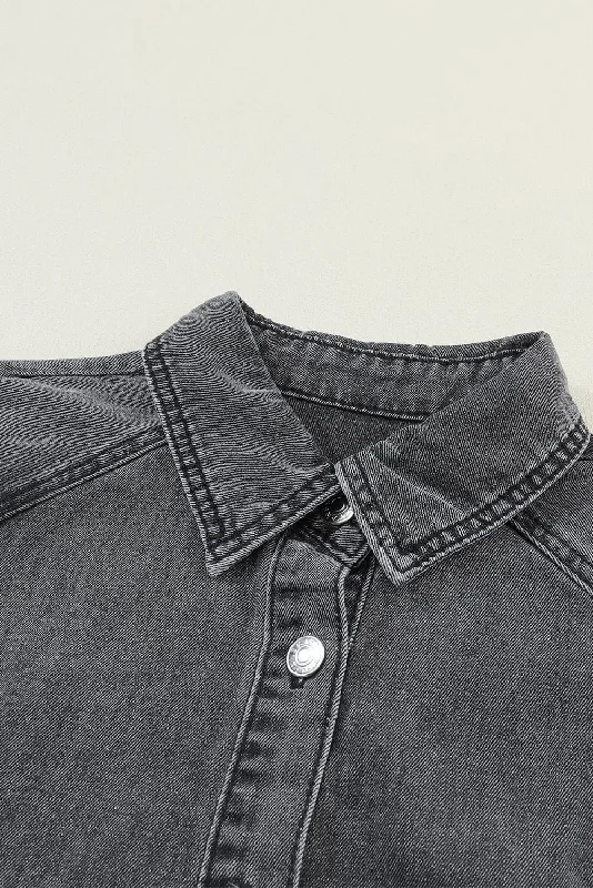 Grey Denim Mini Dress Fashionable Boho-Chic Mini Dress