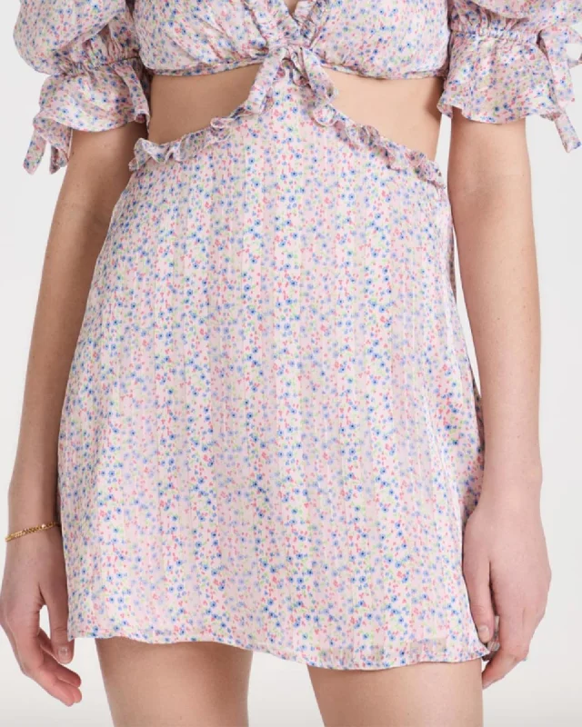 Phoebe Floral-Print Cutout Satin Chiffon Mini Dress In Blue Floral | Blue Floral Cozy Ribbed Mini Dress