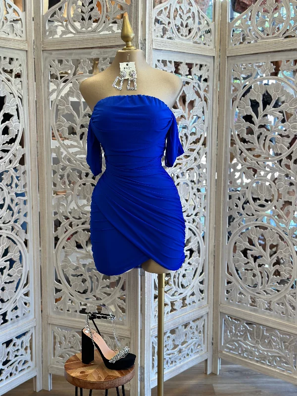 Royal Blue Draped Mini Dress Chic Bohemian Mini Dress