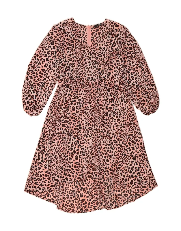 QUIZ Womens Long Sleeve A-Line Dress UK 18 XL  Pink Animal Print Polyester Maxi Flowy Bohemian
