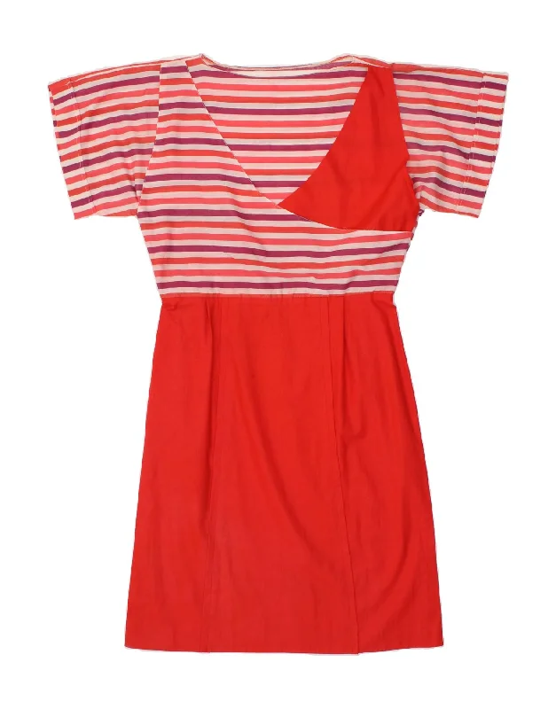 VINTAGE Womens A-Line Dress UK 16 Large Red Striped Cotton Tunics Stylish elegant