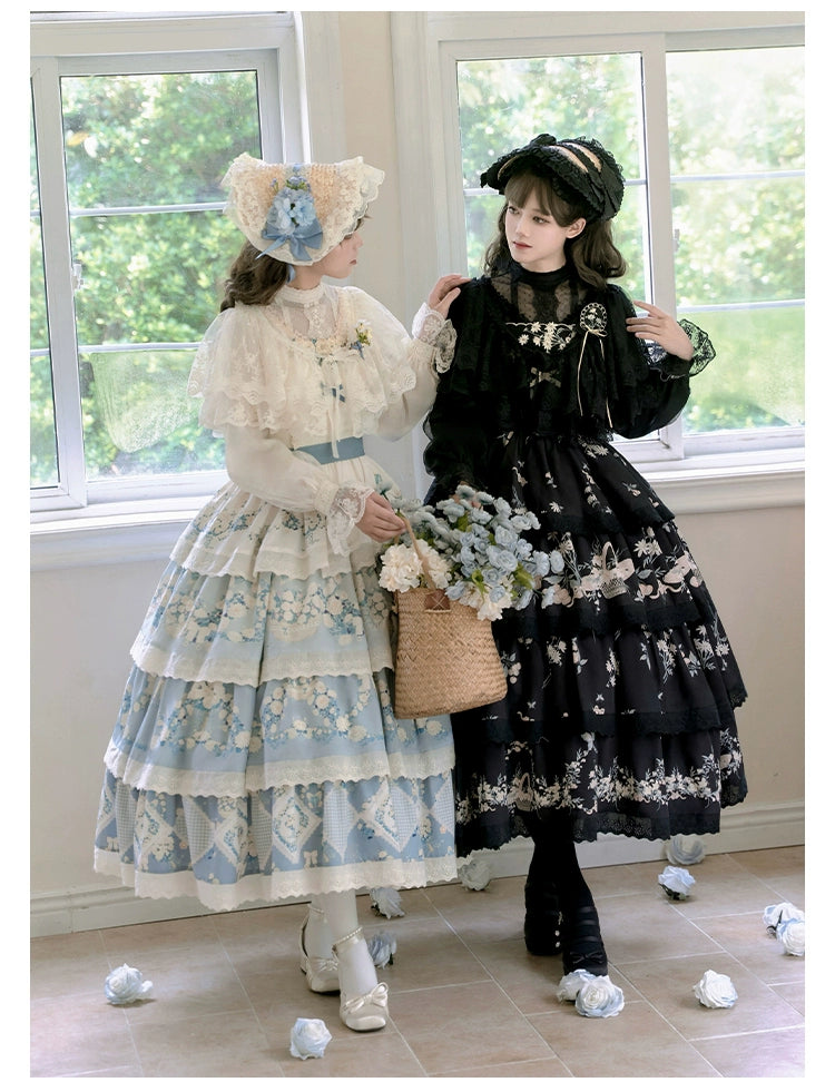 With PUJI~Letter and Poetry~Classic Lolita JSK Suit Four-tiered Twins Dress Tunics Stylish elegant