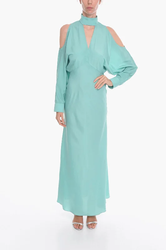 Super Blond Viscose-crepe Long Dress with Cut-out Details Tunics Luxurious high-end