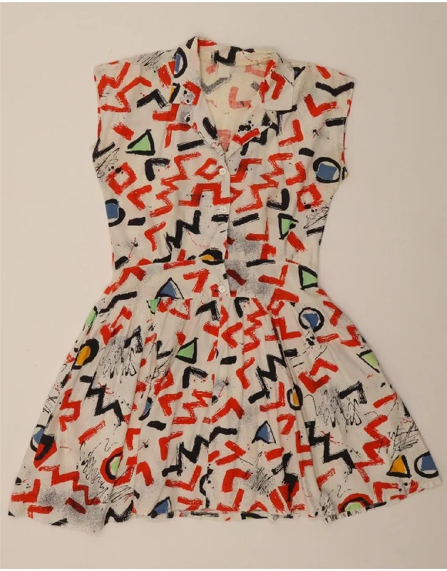 VINTAGE Womens Sleeveless A-Line Dress UK 14 Large White Geometric Tunics Exclusive limited