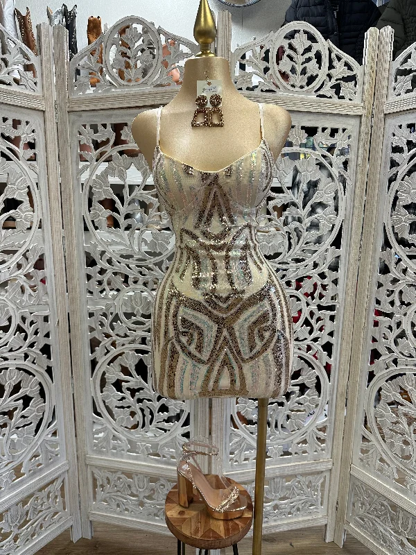 White Sequin Pattern Mini Dress Elegant Vintage Mini Dress