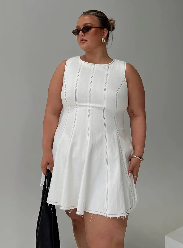 Composure Pleat Mini Dress White Curve Trendy Tie-Dye Mini Dress