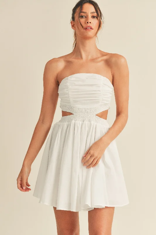 LINEN CUT OUT MINI DRESS Elegant Silk Mini Dress