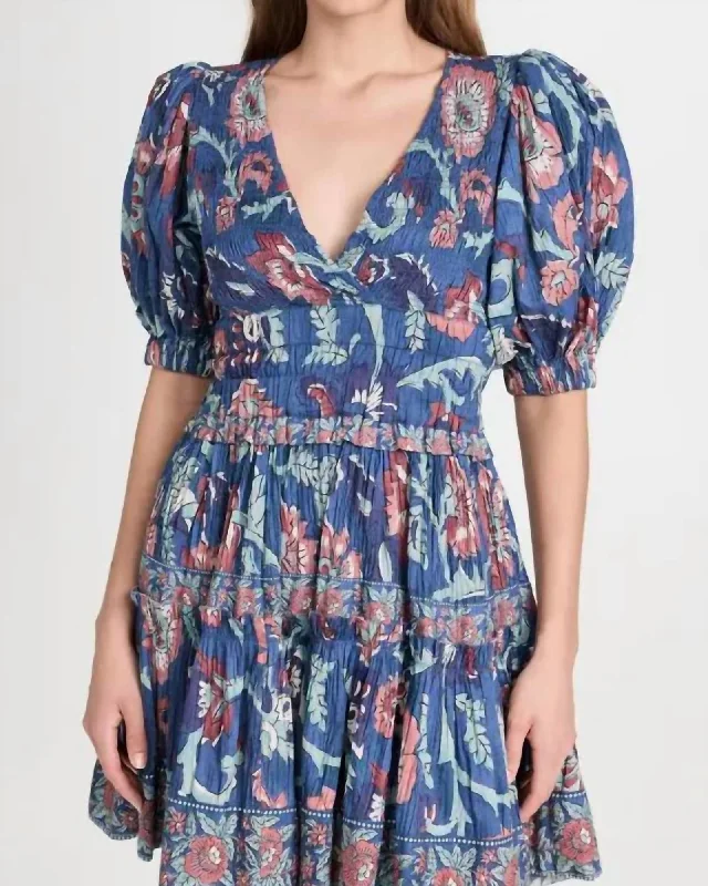 Rory Print Puff Sleeve Mini Dress In Rose Multi | Rose Multi Cozy Satin Mini Dress