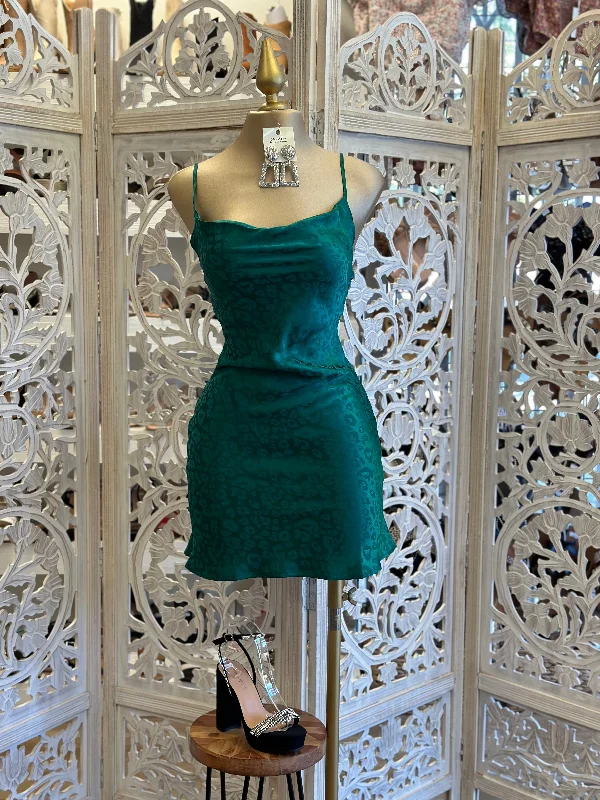 Green Suede Print Cowl Mini Dress Trendy Mesh Mini Dress