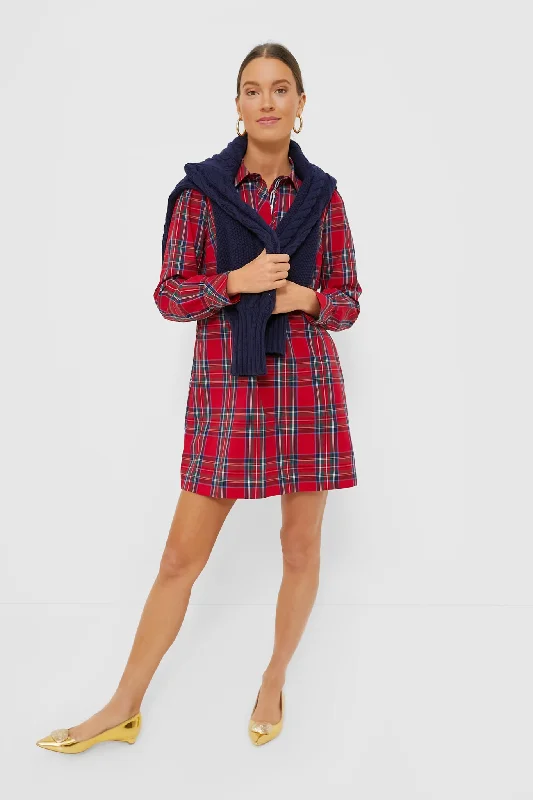 Red Royal Stewart Poplin Popover Dress sweetheart Neckline Romantic
