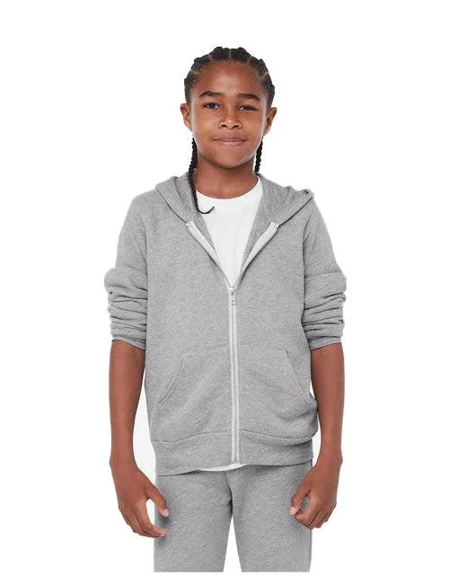 Bella + Canvas Youth Sponge Fleece Full-Zip Hooded Sweatshirt 3739Y Hoodie with Raw Hem Edgy Unfinished