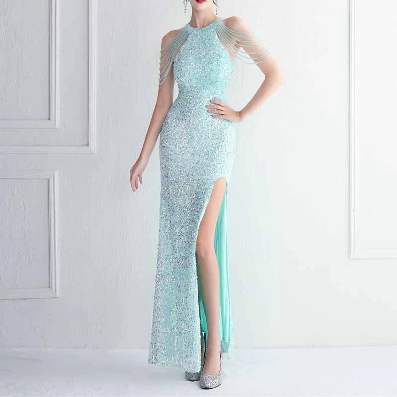 Women Wedding Sequin Dress Sleeveless Maxi Long Dress Formal Evening Prom Gowns S-4XL Tunics Denim casual