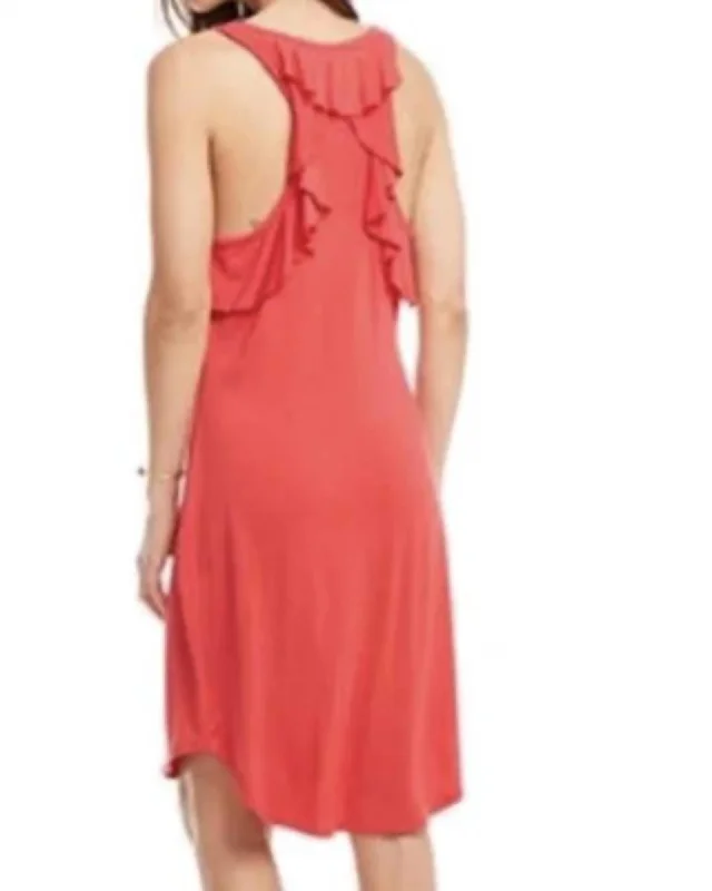 Cool Jersey Ruffle Racer Back Shirttail Mini Dress In Lollipop | Lollipop Cozy Ruched Mini Dress