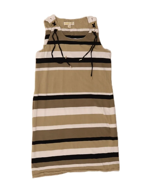 MICHAEL KORS Womens Sleeveless Sheath Dress UK 14 Medium Beige Striped Tunics Sale discount
