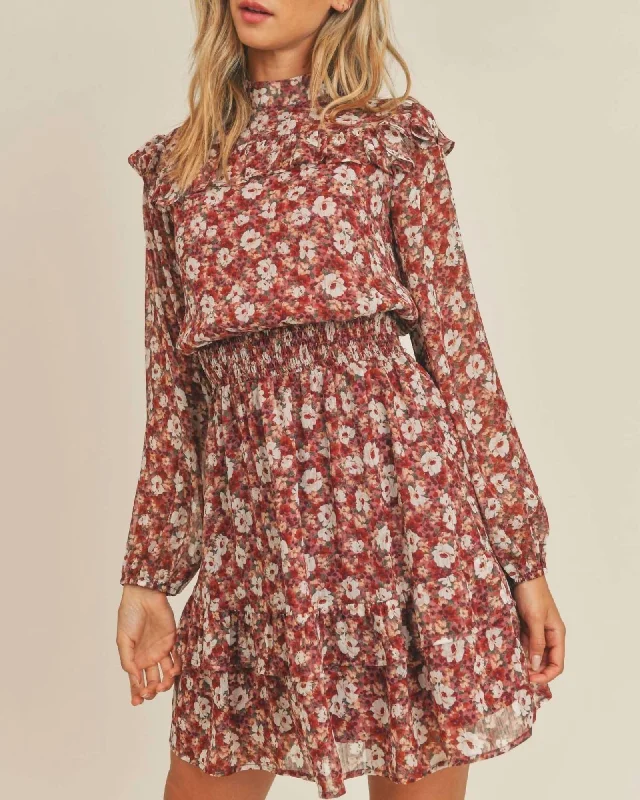 Taylor Ruffled Mini Dress In Rose | Rose Stylish Plaid Mini Dress