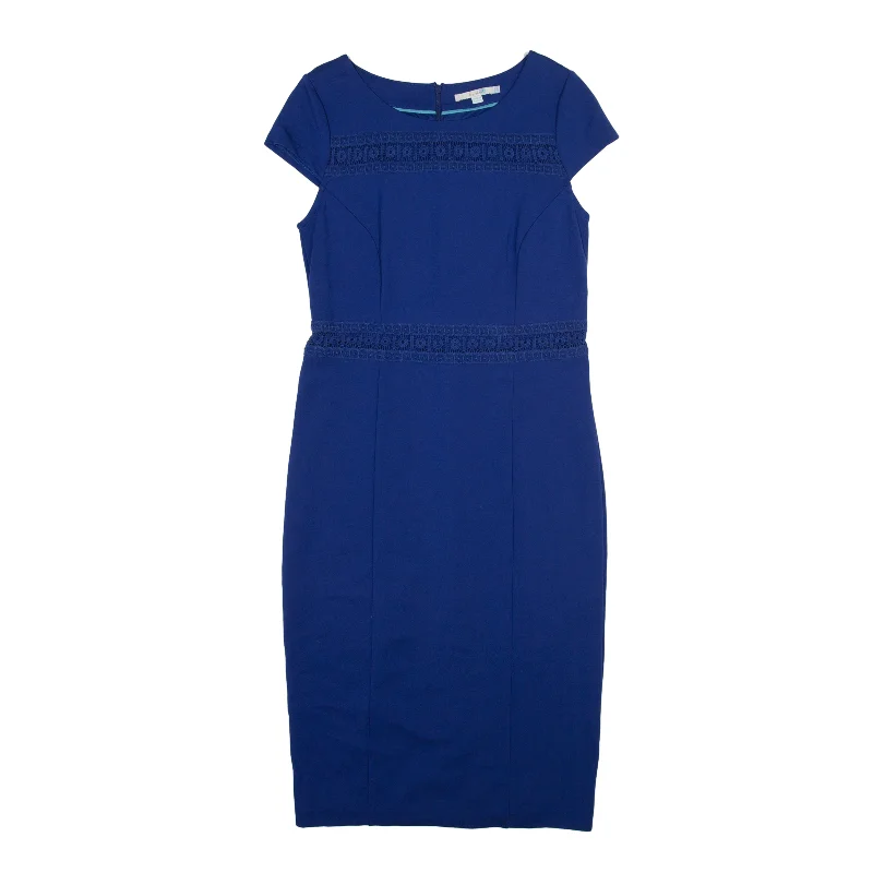 BODEN Pencil Dress Blue Short Sleeve Knee Length Womens UK 14 Tunics Bridal satin