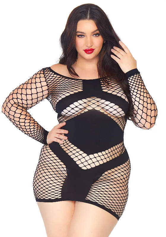 Diamond Net Mini Dress: Plus Size Trendy A-Line Mini Dress