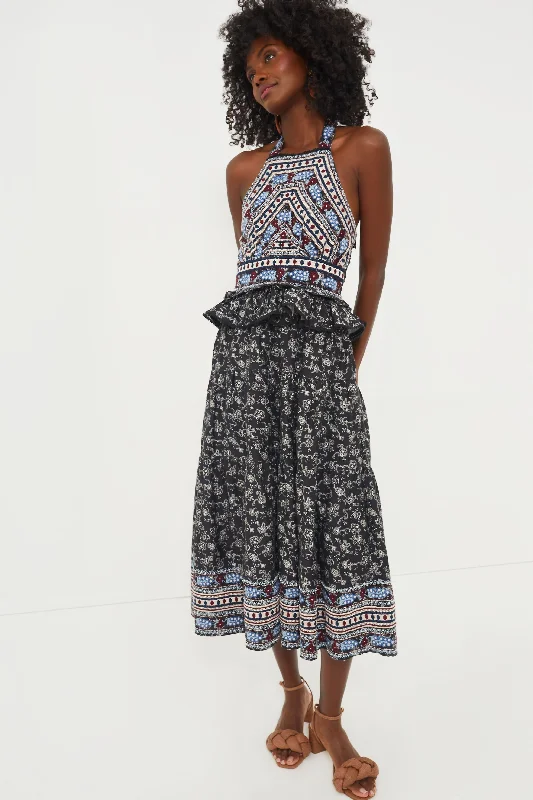Black Everly Embroidery Halter Dress Casual Short Summer