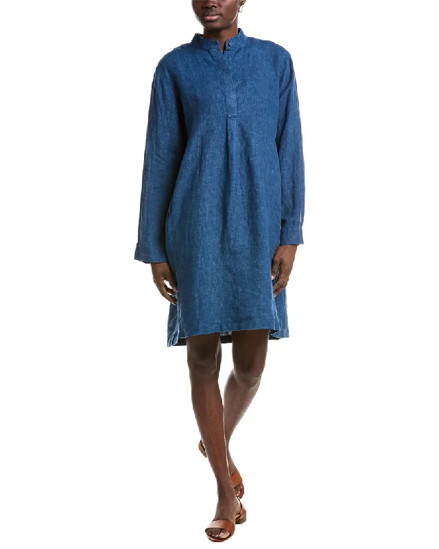 Eileen Fisher Mandarin Collar Shift Dress Crew Neckline Sporty