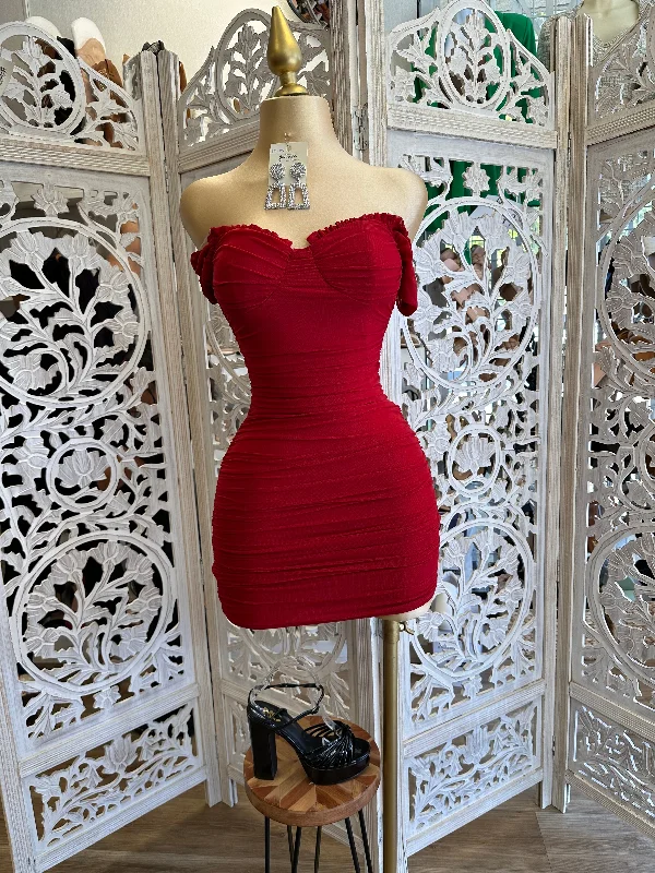 Red Ruffle Lined Mini Dress Stylish Sweetheart Mini Dress