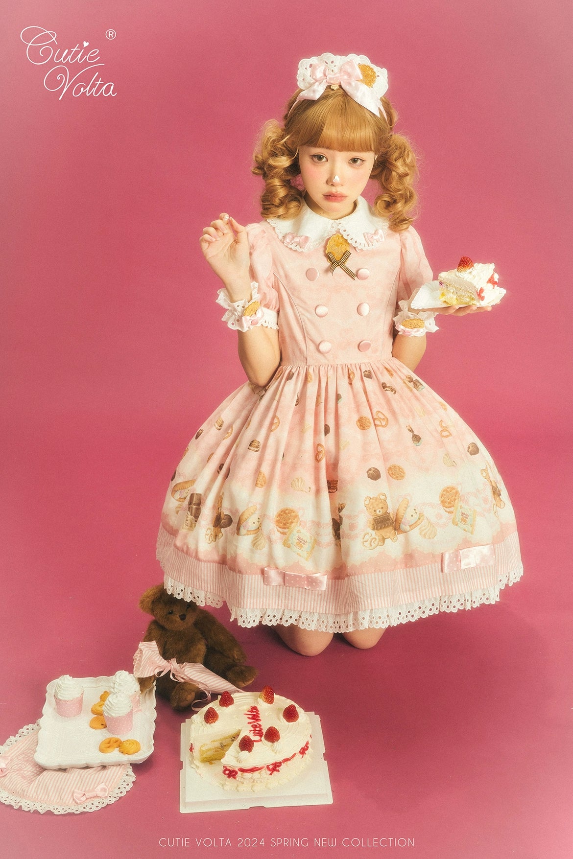 CutieVolta~Blissful Confectionery~Sweet Lolita OP Dress Bear Print JSK Tunics Brand named