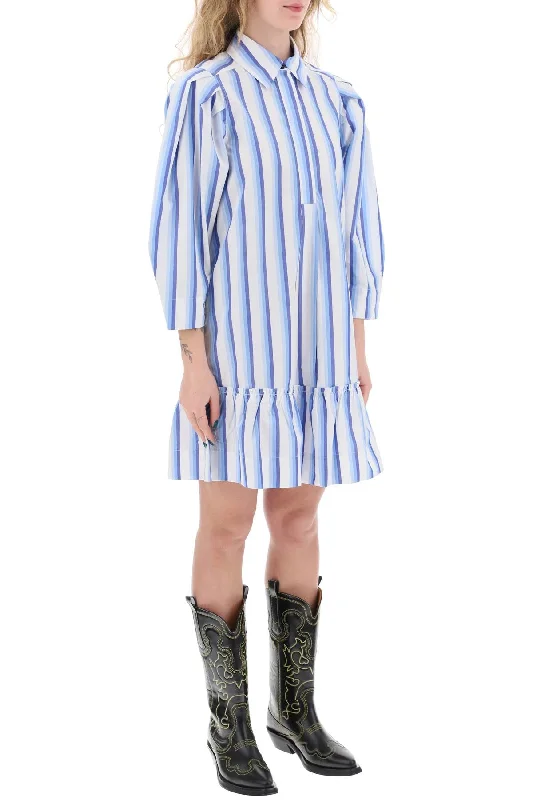 Ganni Striped Dress With Ruffles. Crew Neckline Casual