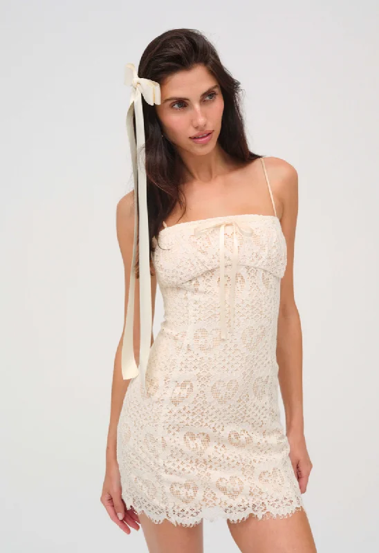 Claire Lace Mini Dress by For Love and Lemons Trendy Denim Mini Dress
