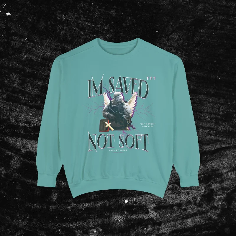 Unisex Saved Not Soft 2.0 Garment-Dyed Sweatshirt Hoodie with Thumb Holes Functional Cozy