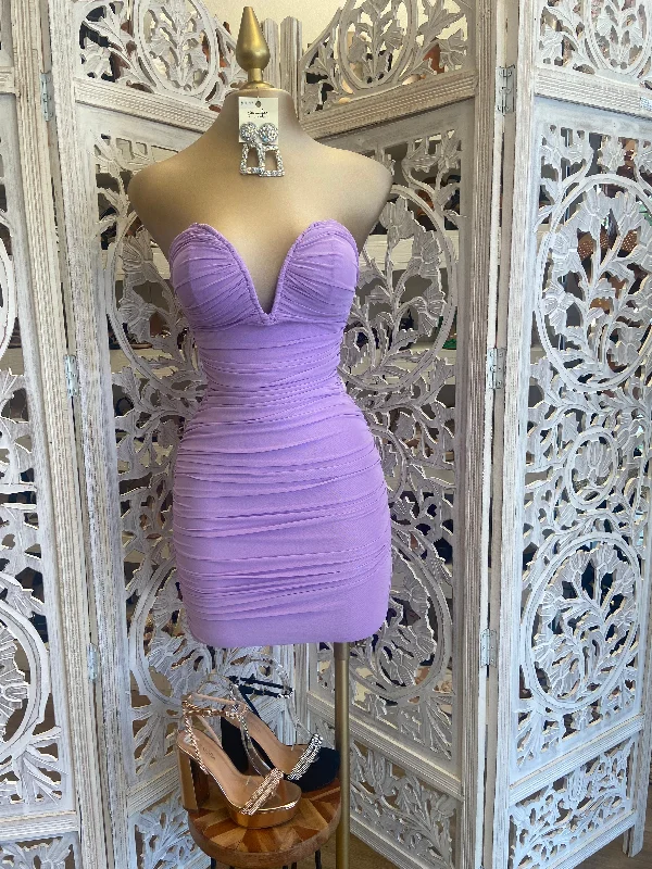 Lavender Heart Lined Mini Dress Elegant Mini Dress with Pleats