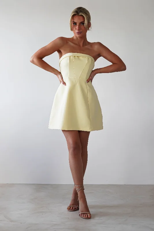 Angelica Structured Mini Dress | Yellow Cozy Ribbed Mini Dress