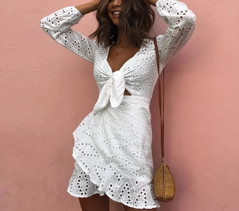 Pure Bow Mini Dress Stylish Spaghetti Strap Mini Dress