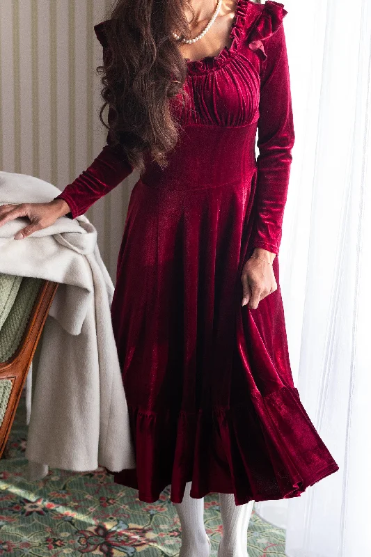 Cleopatra Flare Dress in Wine Velvet Tunics Sophisticated sleek