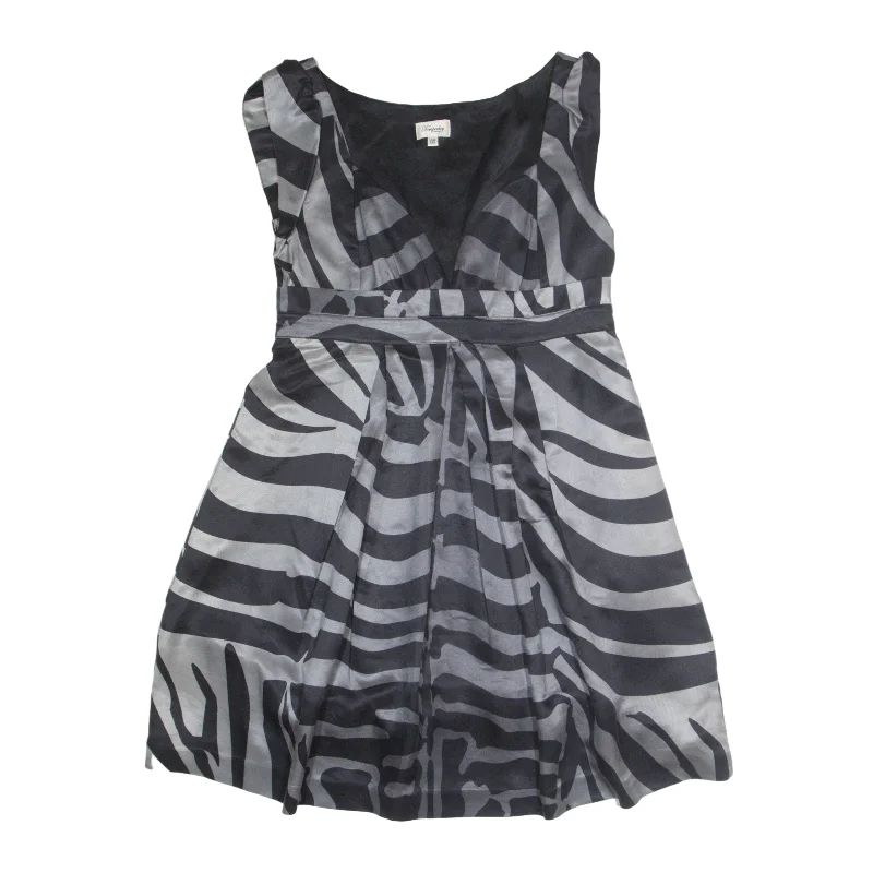 TEMPERLY LONDON Cocktail Day Dress Grey Striped Viscose Satin Sleeveless Short Womens UK 12 Tunics Modern contemporary