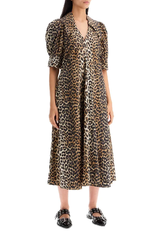 Ganni Leopard Print Poplin Dress Tunics Evening elegant
