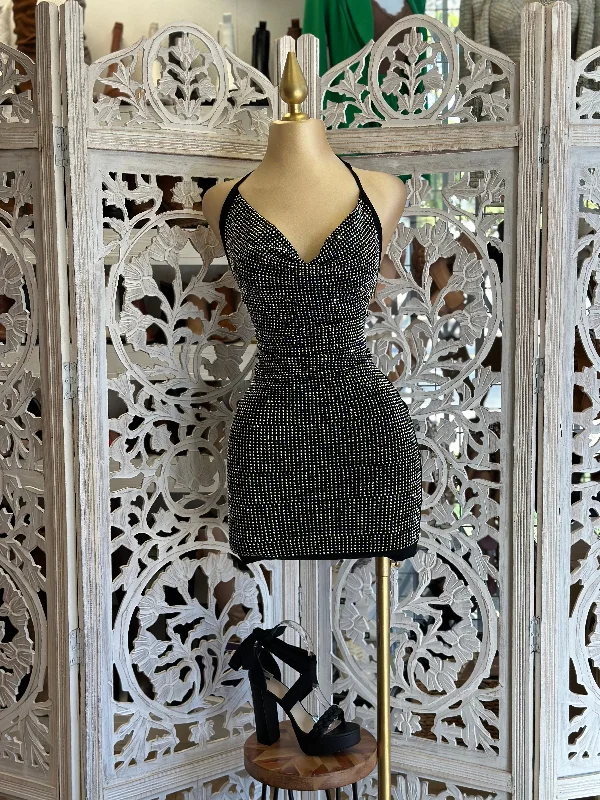 Rhinestone Cowl Mini Dress Trendy Tulle Mini Dress