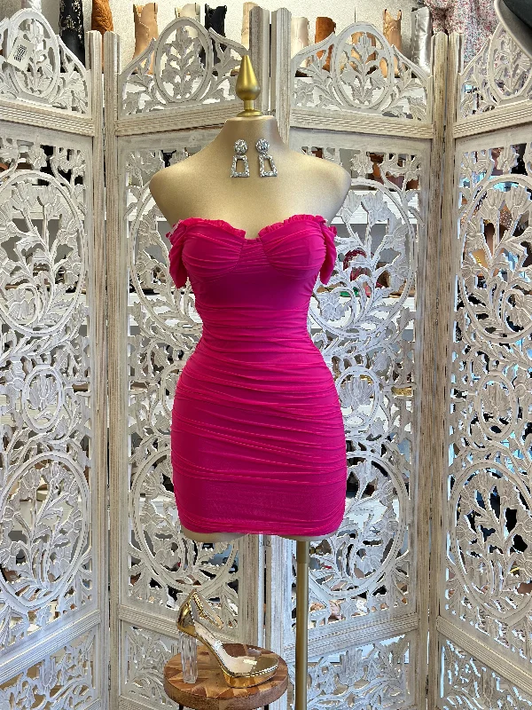 Magenta Ruched Mini Dress Trendy Floral Mini Dress