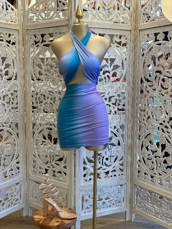 Ombré Cross Front Mini Dress Elegant Off-Shoulder Dress Mini