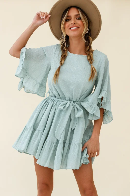 Joni Batwing Sleeve Waist Tie Dress Sage Tunics Versatile functional