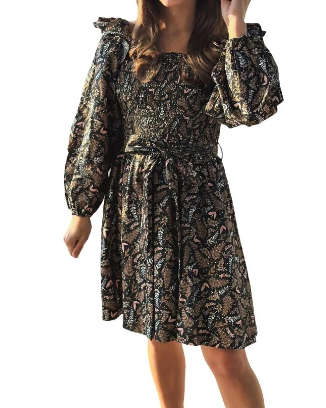 Autumn Floral Mini Dress In Brown/Black | Brown/Black Cozy Jersey Mini Dress
