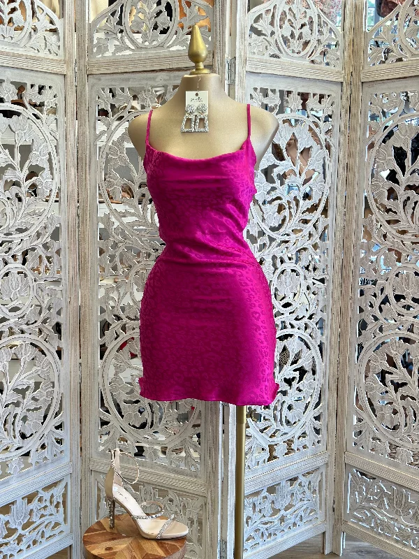 Pink Suede Print Cowl Mini Dress Comfortable Fit-and-Flare Mini Dress
