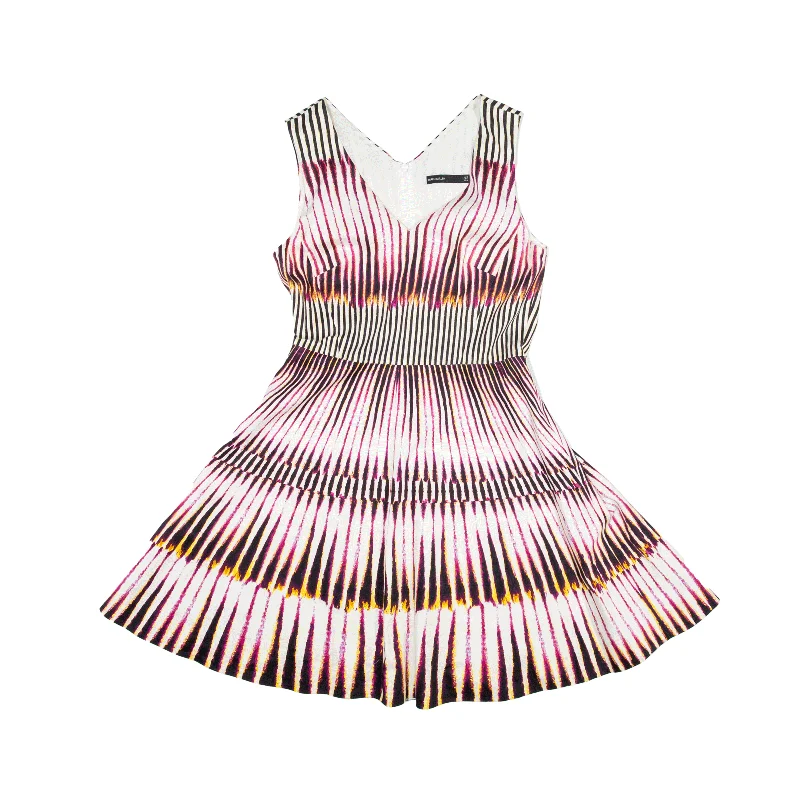 KAREN MILLER Fit & Flare Dress Pink Animal Print Sleeveless Knee Length Womens UK 12 Tunics Recommended stylist