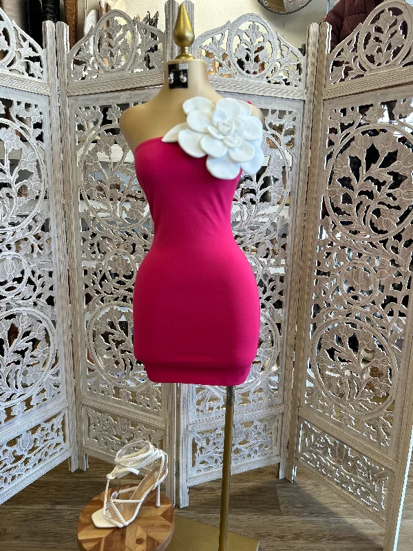 Enlarged Flower Pink Mini Dress- Stretchy Classic Casual Mini Dress