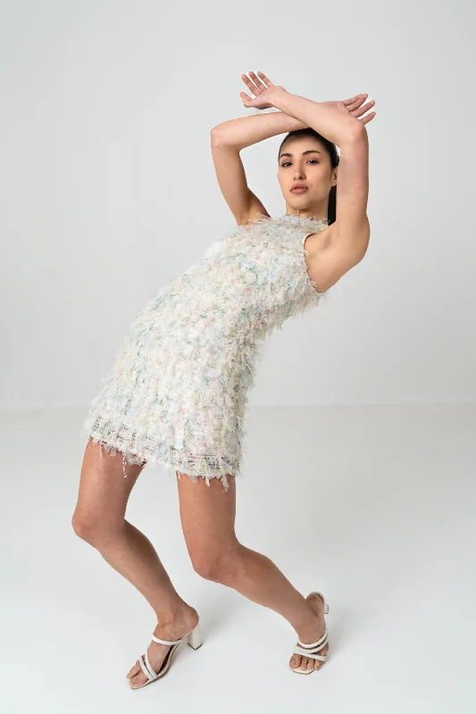 SELF DESIGN SMOCKED HALTER NECK MINI DRESS Cozy Jersey Mini Dress