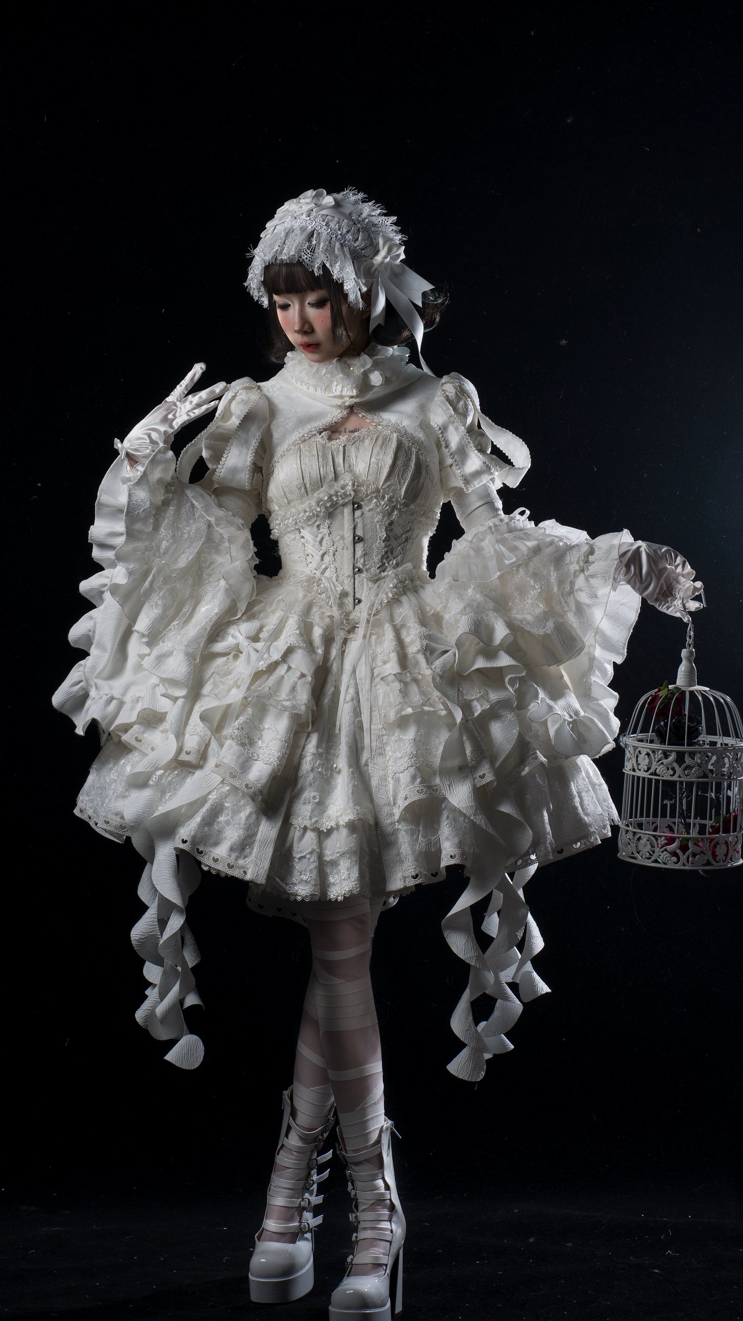 Smoothy~Caliburn~Gothic Lolita JSK Dress with Bolero with Detachable Sleeves Tunics Bridal satin