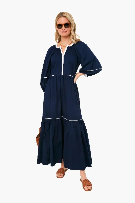 Navy And White Demi Dress Turtleneck Warm Winter